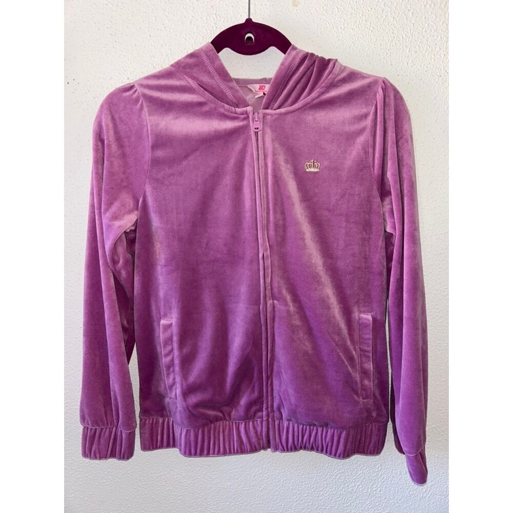 Juicy Couture Set Pink Velour Tracksuit Rhinestone JUICY Hood Crown Youth XL Y2K